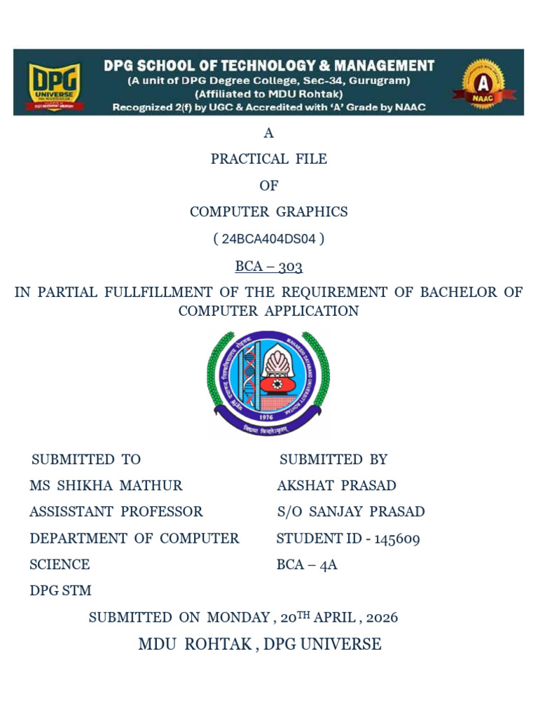 CG_PracticalFile_Sem-4_BCA | PDF | 2 D Computer Graphics | 3 D Computer ...