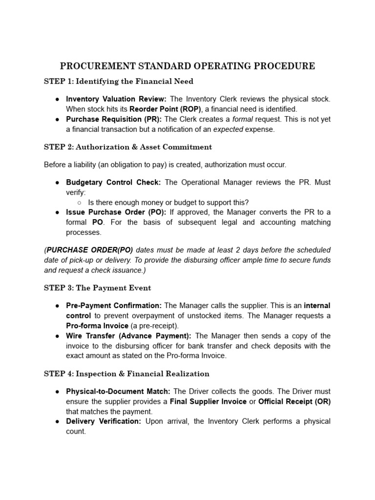 PROCUREMENT STANDARD OPERATING PROCEDURE - Google Docs | PDF ...