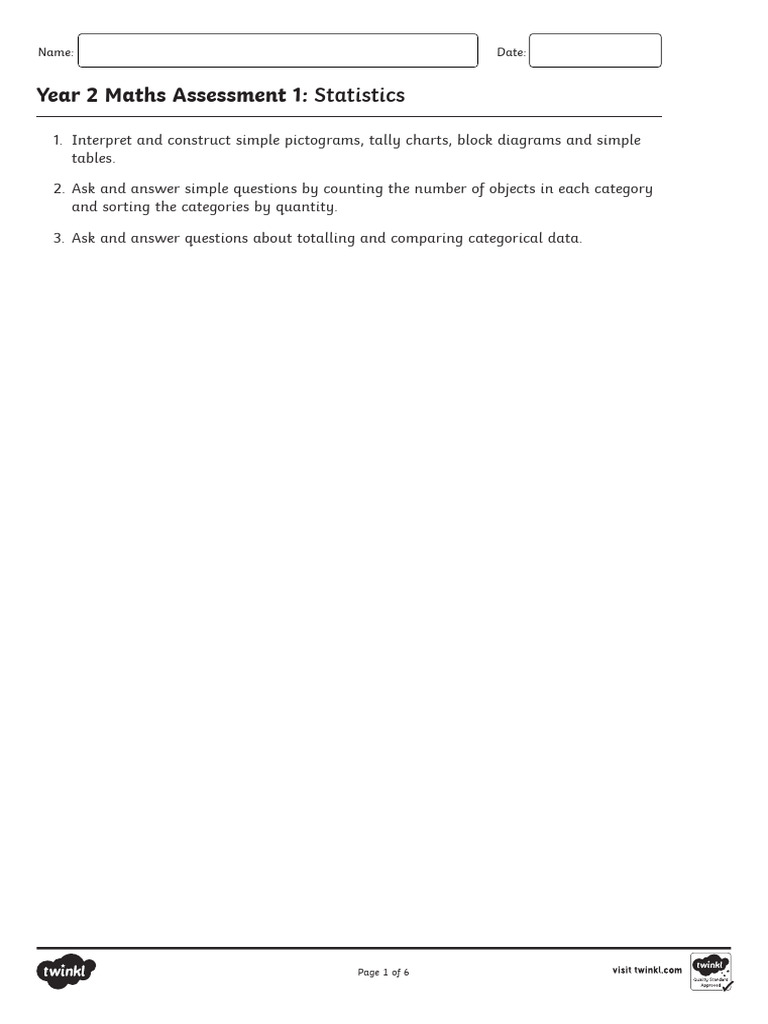 Year 2 Statistics Assessment 1 Assessment Test Australian | PDF ...