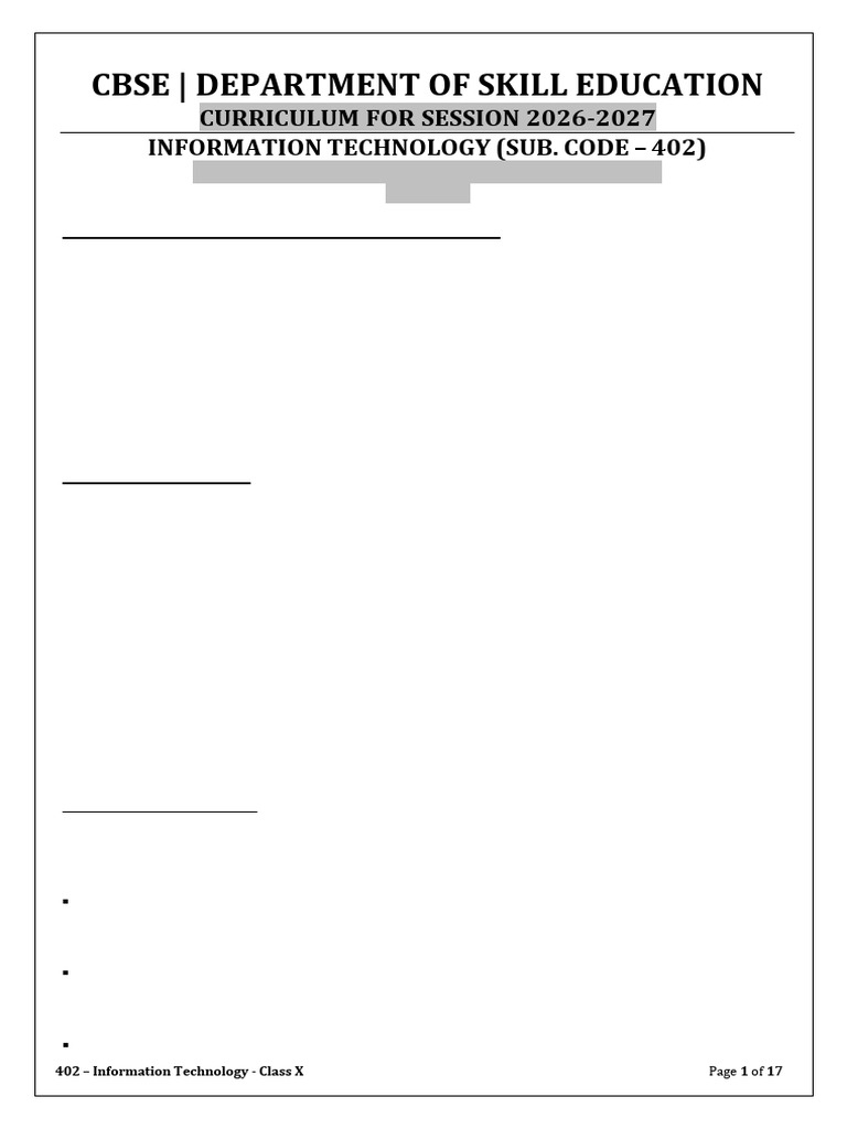 Class 10th Information Technology Curriculum (2026-27) | PDF ...