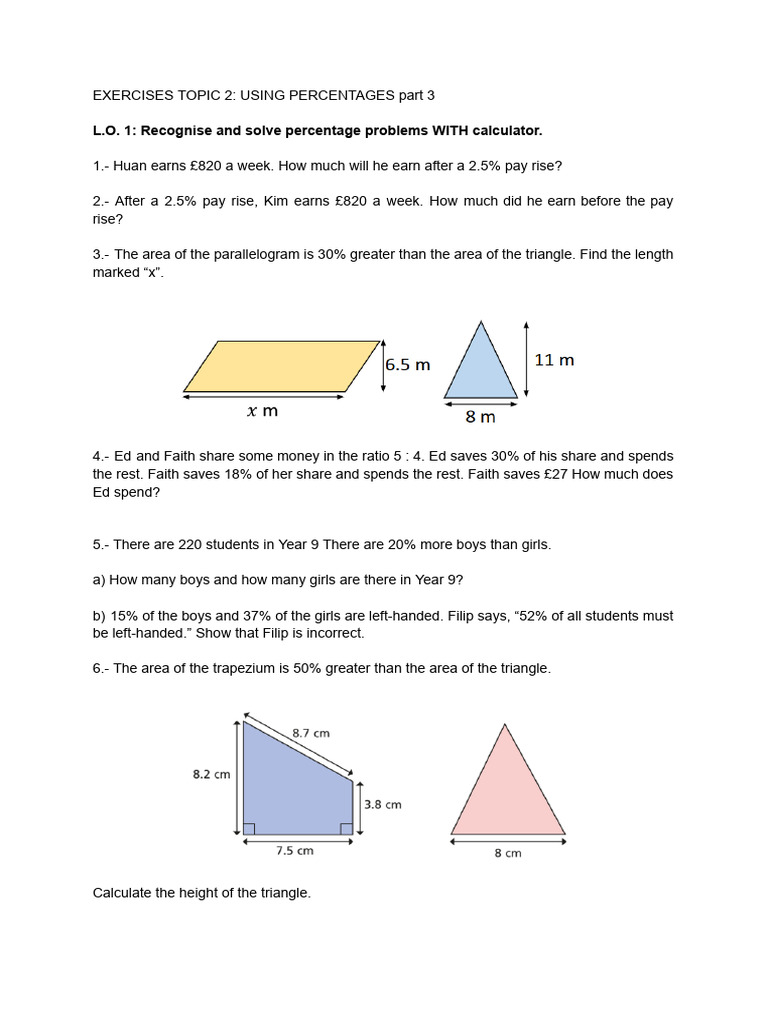 Exercises Topic 2 Using Percentages Part 3 | PDF | Area | Chess