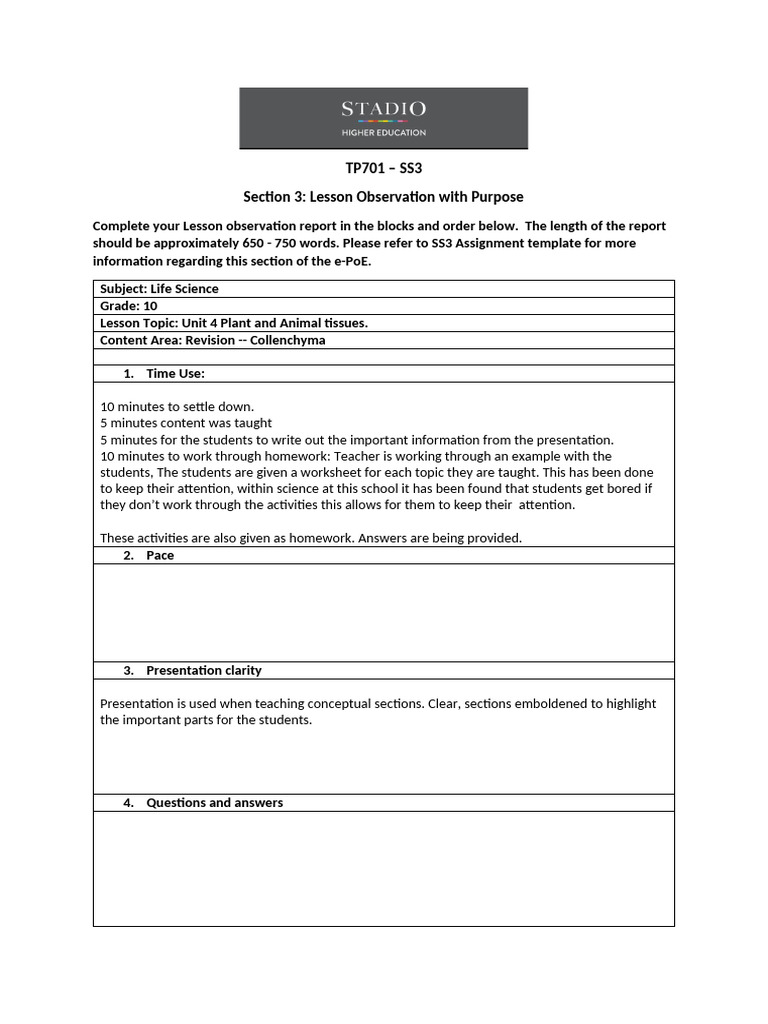 Lesson Observation | PDF