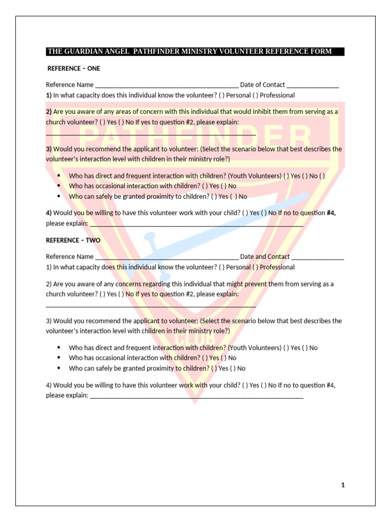 Ministry Volunteer Reference Form | PDF