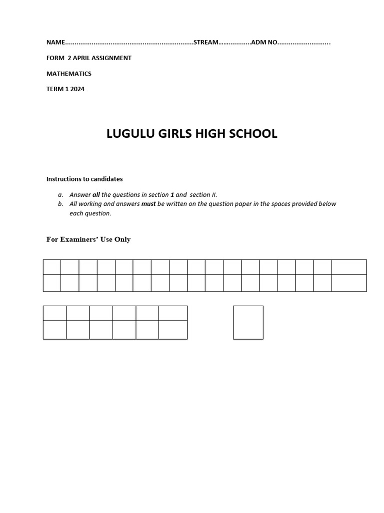 April 2024 Assignment Assignments - Form 2 - Mathematics | PDF ...