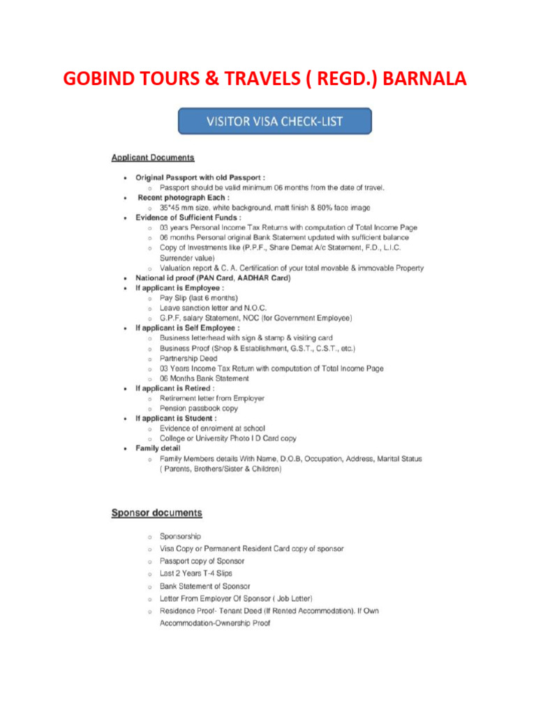 Canada Visitor Visa Checklist | PDF