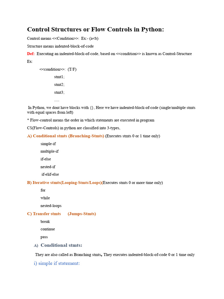 Control Structures or Flow Controls in Py Prasad | PDF | Control Flow ...