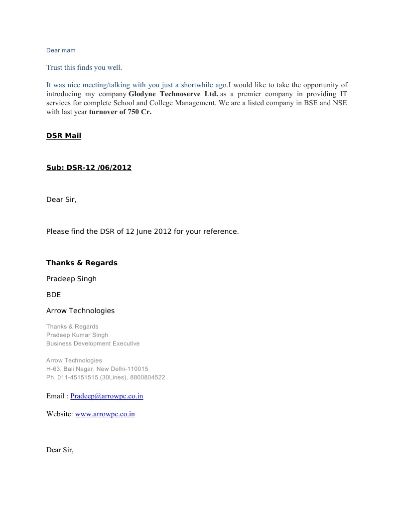 DSR Email Format and Company Introduction | PDF