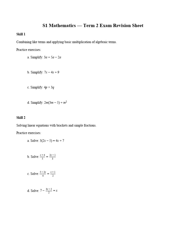 S1_Maths_Term2_Revision_Sheet_with_Answers | PDF | Angle | Triangle