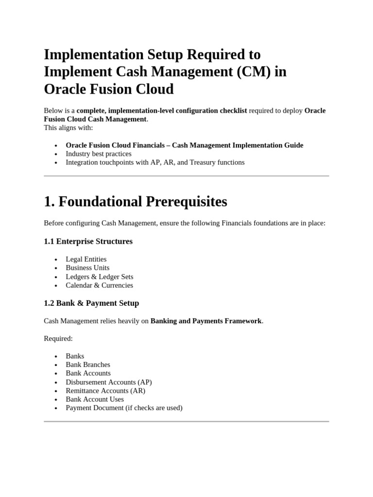 Oracle Fusion Cash Management Setups | PDF | Banks | Receipt