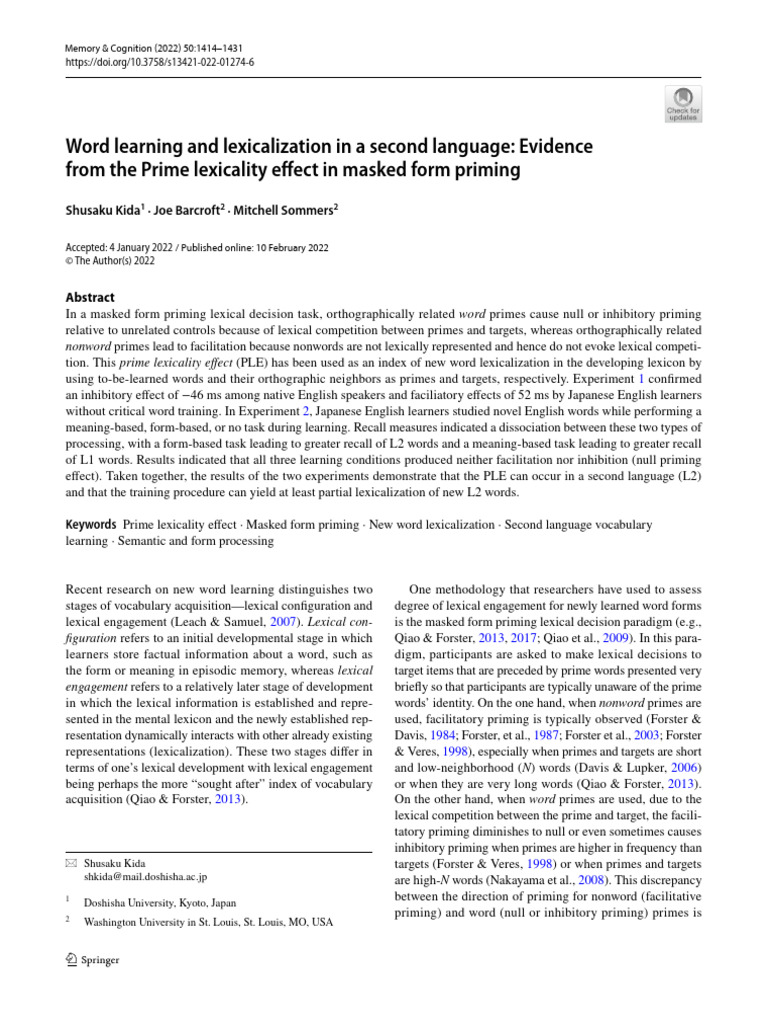 s13421-022-01274-6 | PDF | Priming (Psychology) | Recall (Memory)