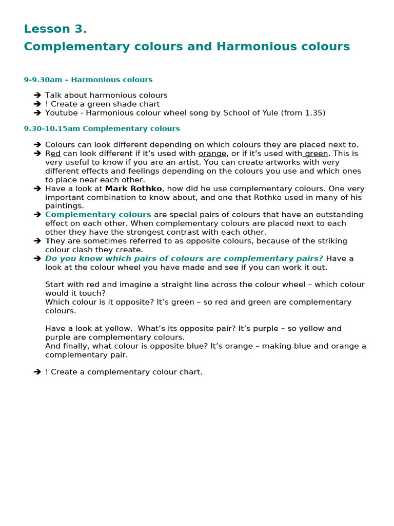 Lesson plan - Complementary Colours | PDF