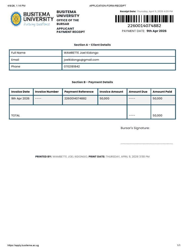 Application Form Receipt | PDF