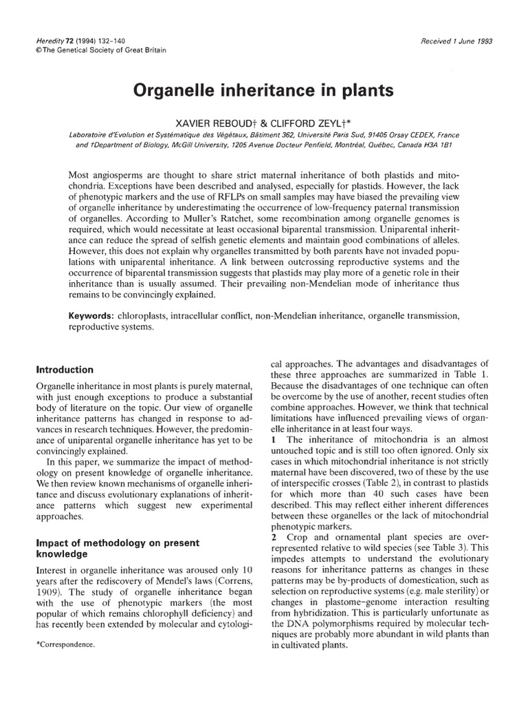 Organelle Inher in Plants | PDF | Biology | Genetics