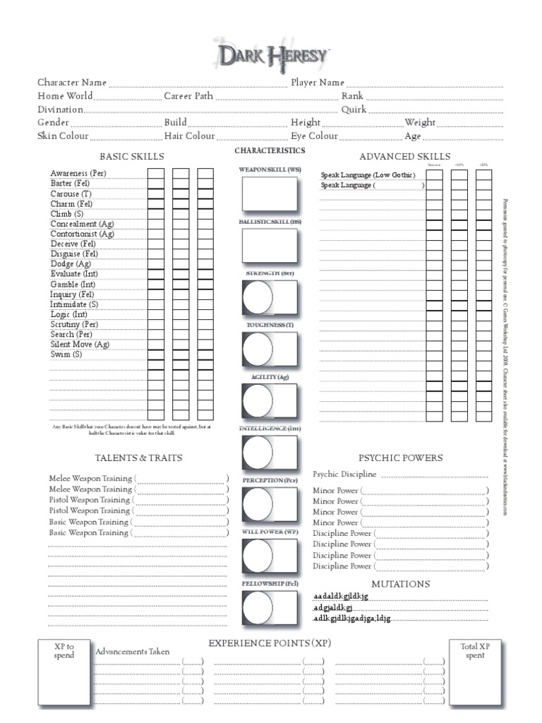 Dark Heresy Writable PDF Character Sheet | PDF | Role Playing Games ...