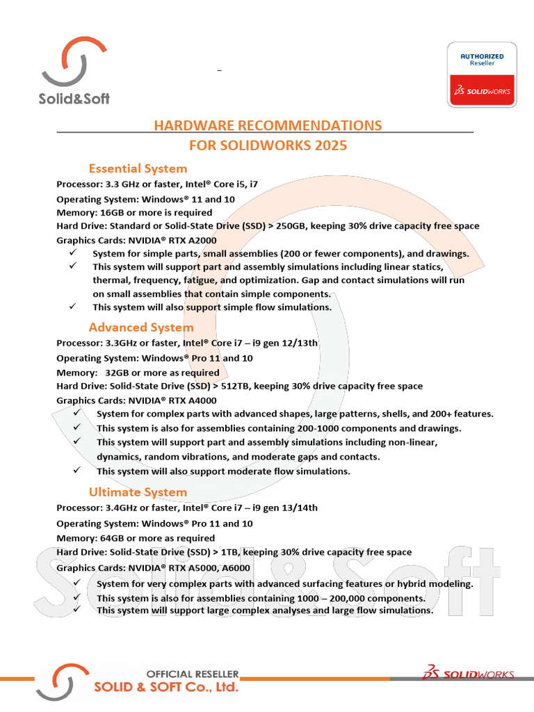 Hardware Recommendations for Solidworks 2025 | PDF