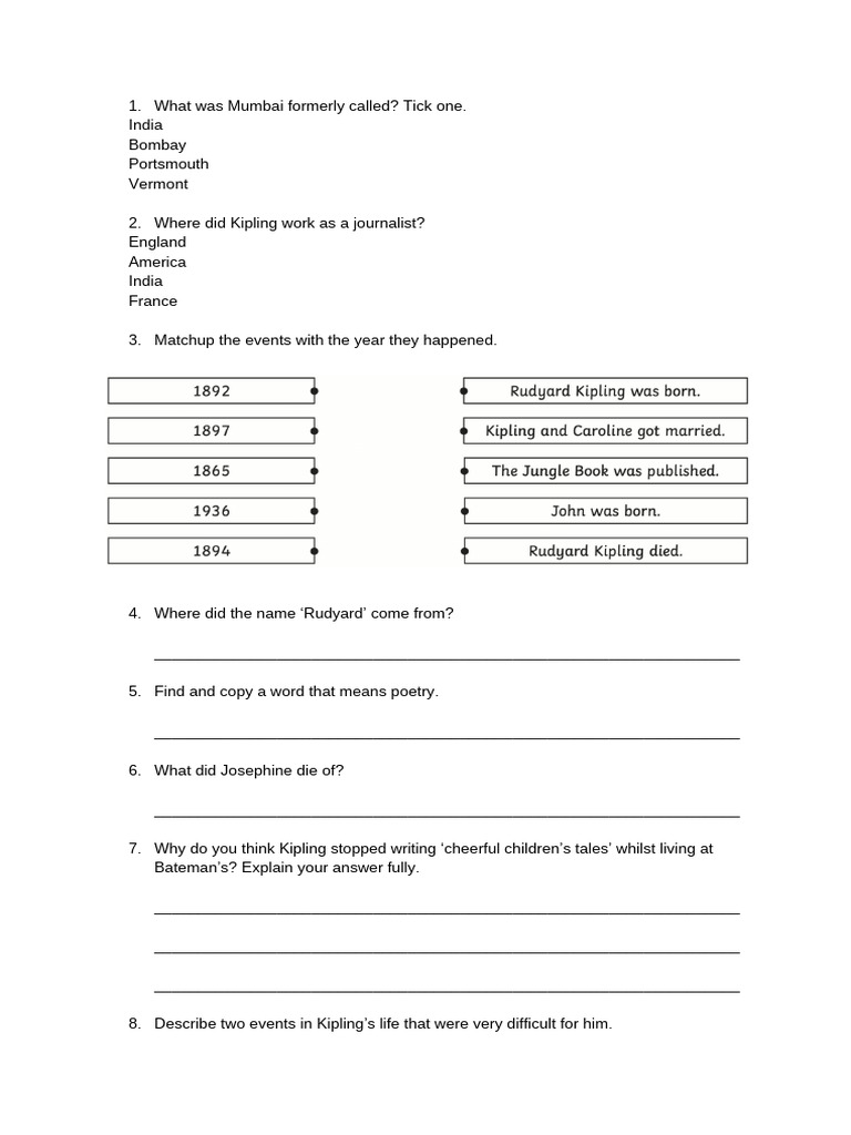 Rudyard Comprehension Questions | PDF | Rudyard Kipling | Chess Openings