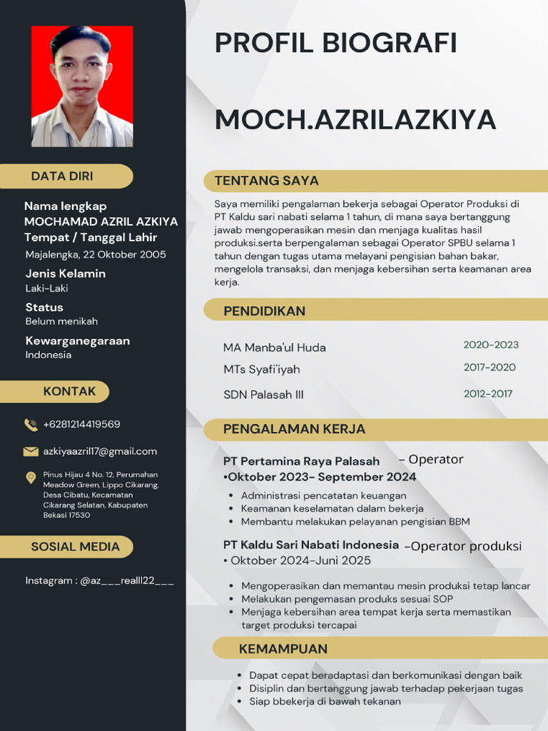 Cv Resume Riwayat Hidup MOCH.azriL AZKIYA | PDF