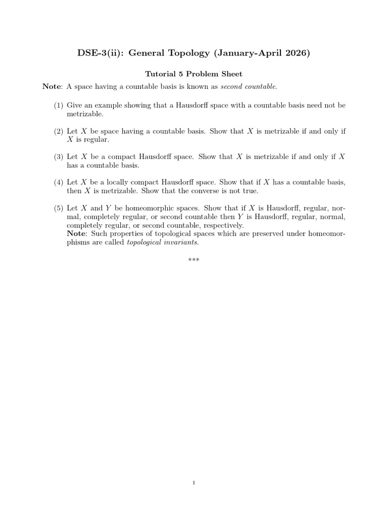General Topology Tut Sheet 5 | PDF