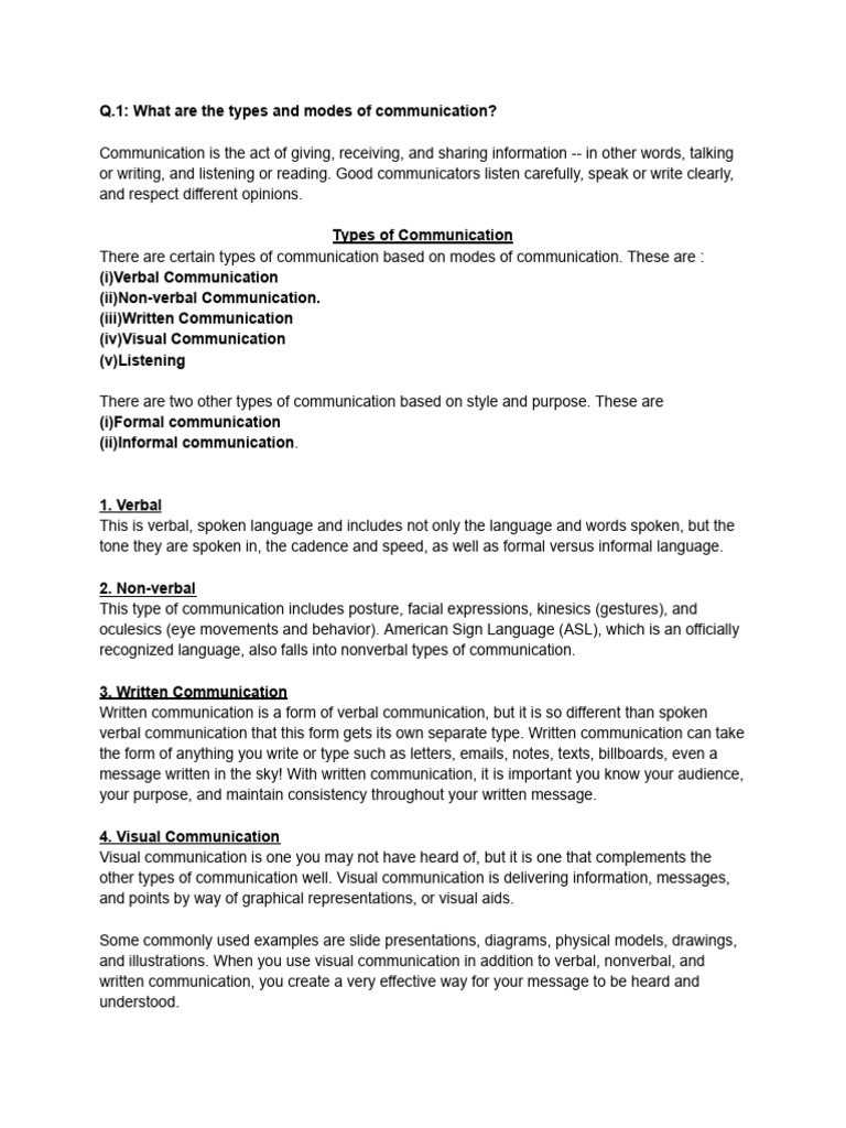 Modes of communication for 10 marks | PDF | Communication | Nonverbal ...