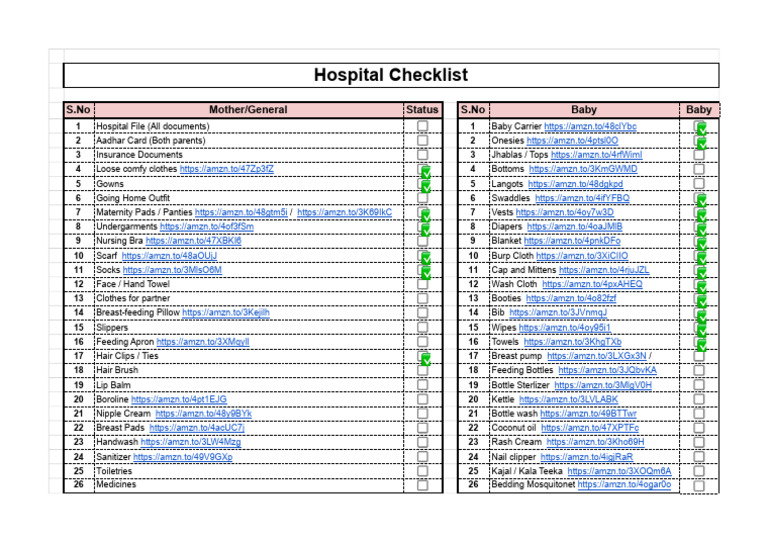 Hospital Checklist - Hospital List (2) | PDF | Clothing | Infancy