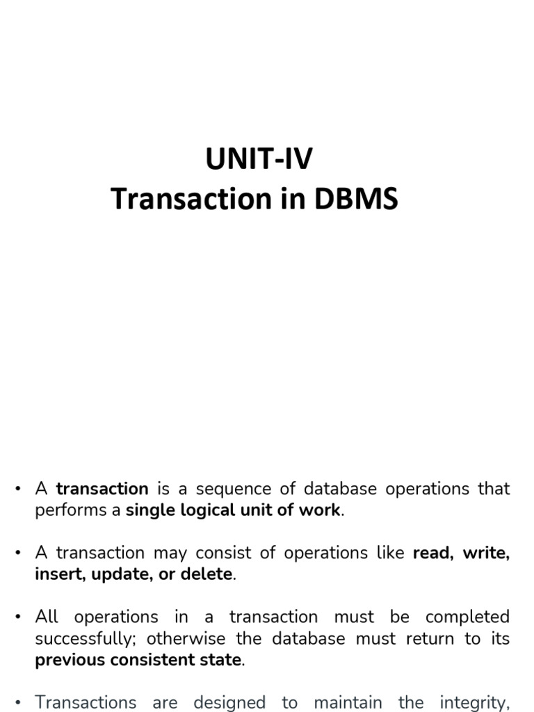 Dbms Unit IV | PDF | Database Transaction | Information Technology ...