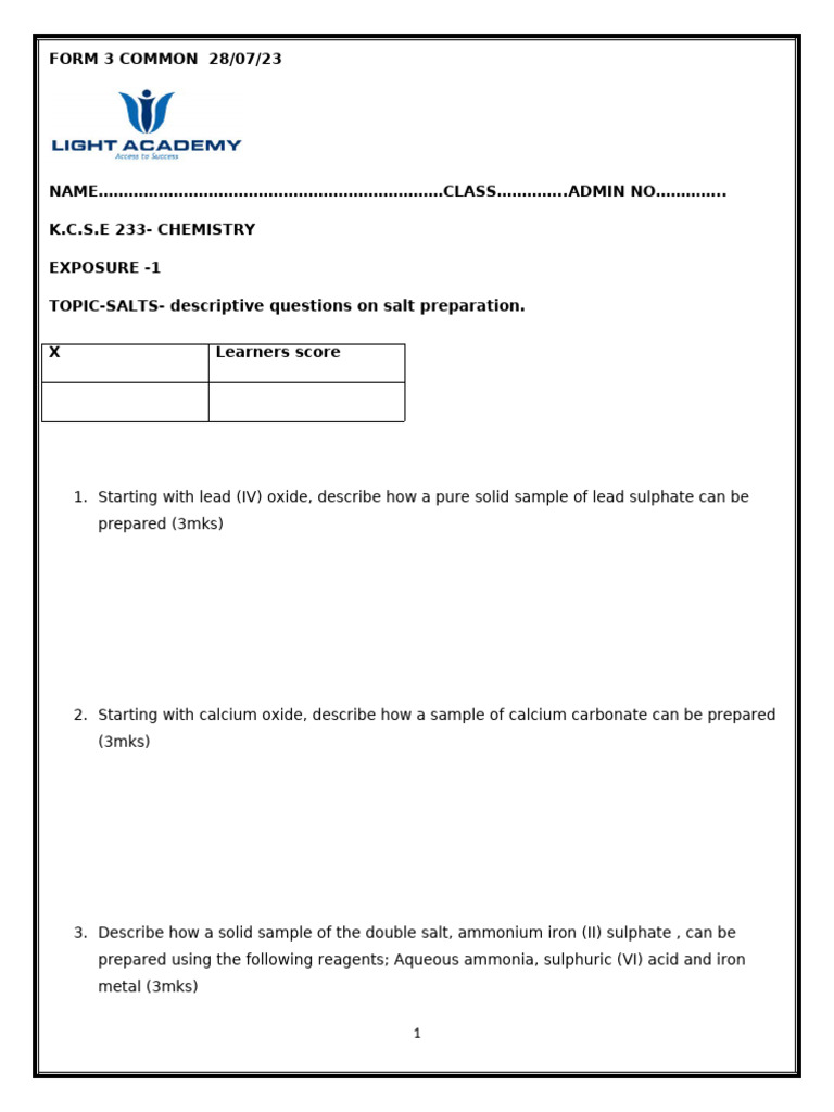SALTS- Descriptive Questions | PDF