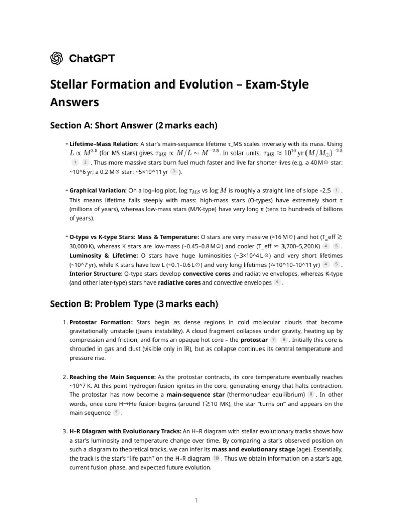 Stellar Formation and Evolution – Exam-Style Answers | PDF | Stars ...