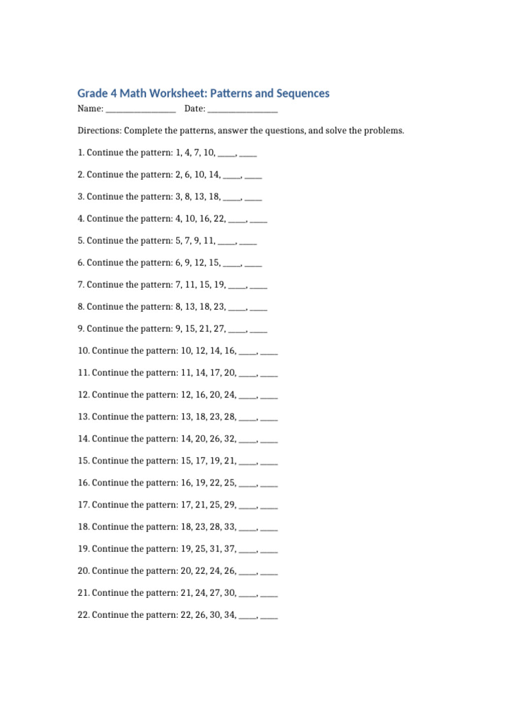 Grade4 Patterns Worksheet (1) | PDF | Shape | Elementary Geometry