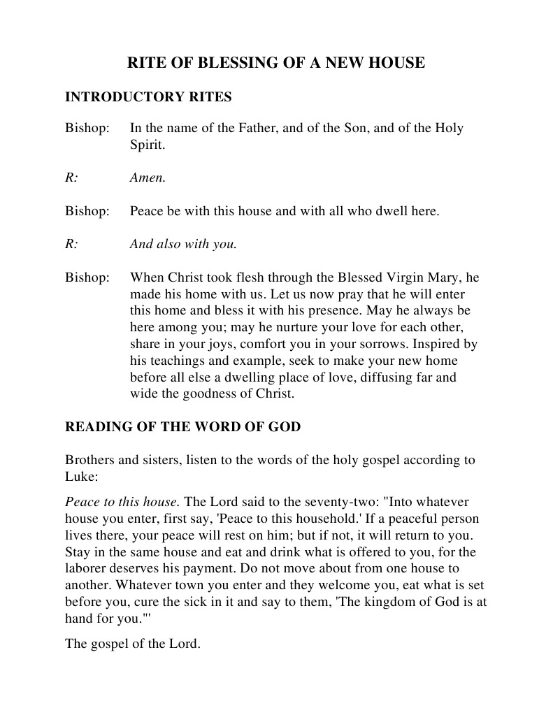 Rite of Blessing of A New House PDF Prayer Baptism
