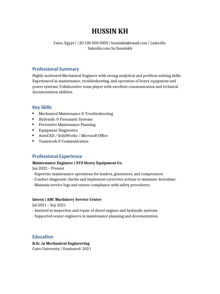 ATS Modern Engineer CV Template | PDF
