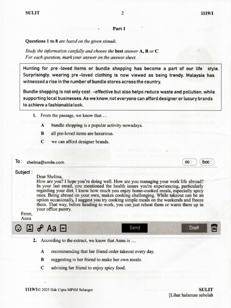 BI SPM Trial 2025 Selangor Kertas 1 | PDF