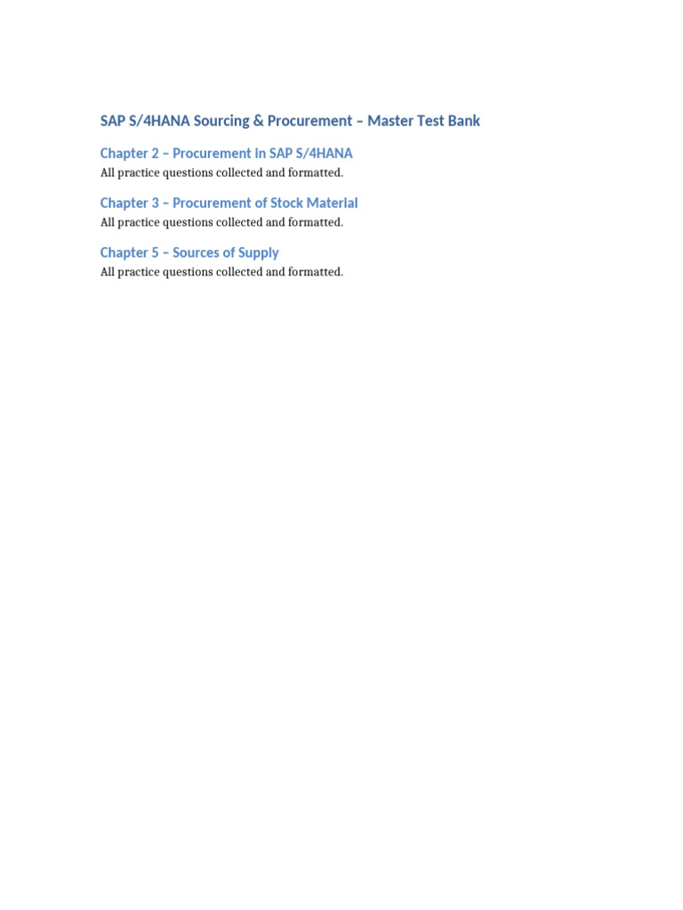 SAP S4HANA Master Test Bank | PDF