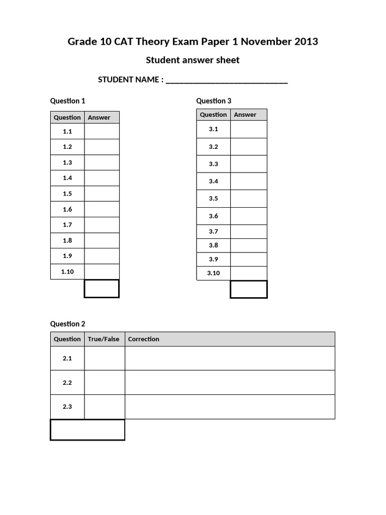 Student Answer Sheet | PDF
