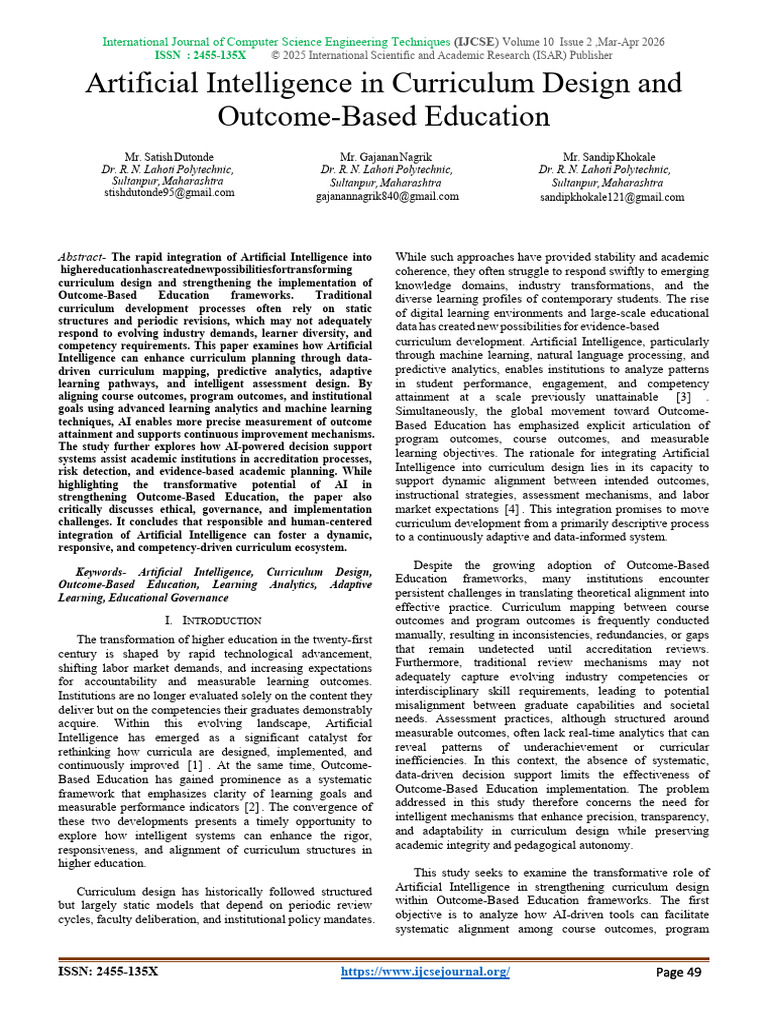 Artificial Intelligence in Curriculum Design and Outcome Based ...