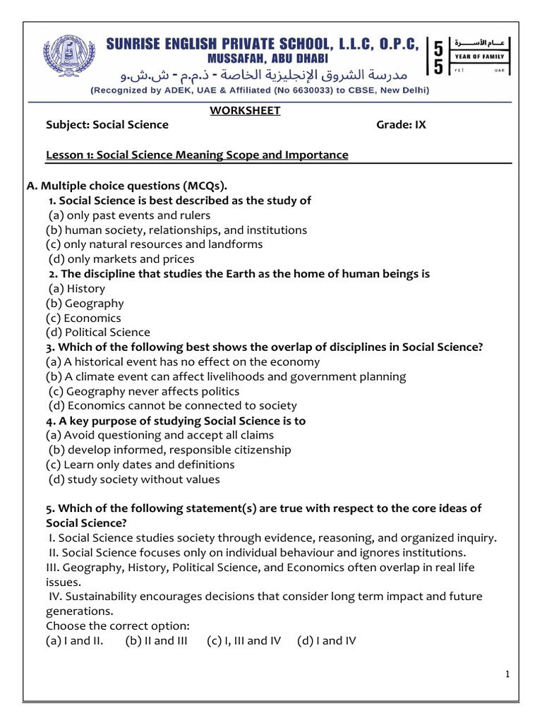 GRADE 9 Understand Social Science Worksheet 2026-2027 | PDF | Social ...