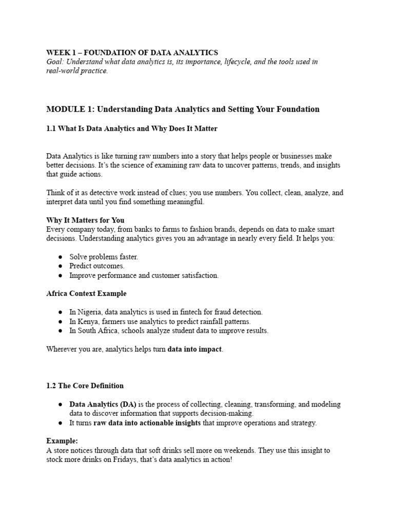 Data Analytics Week 1 | PDF | Analytics | Data