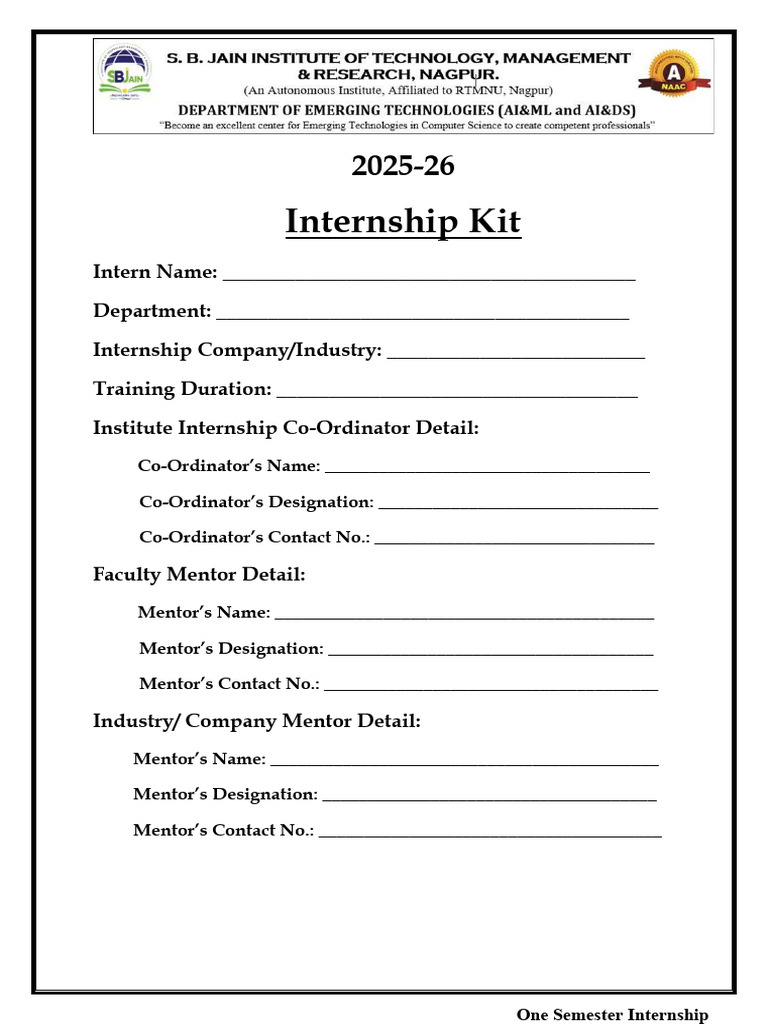 Internship Kit 25-26_one Semester Internship | PDF