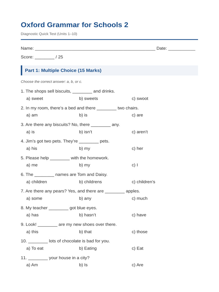 Oxford Grammar 2 Diagnostic Test | PDF | Chess Openings | Chess