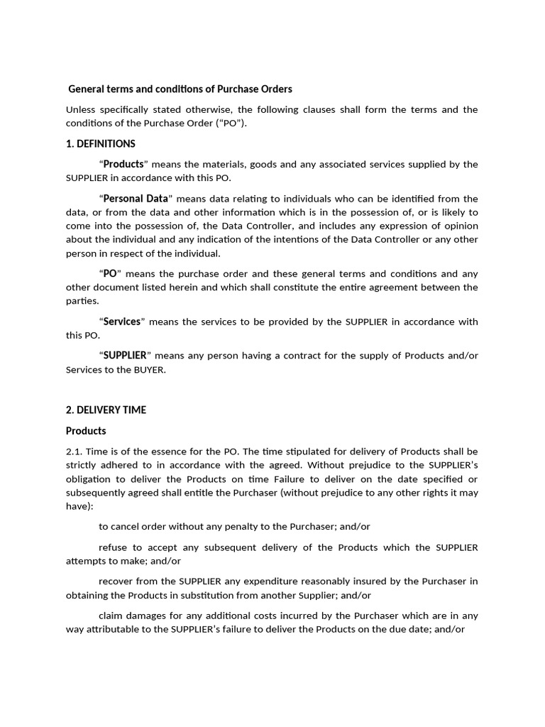 General Terms and Conditions of Purchase Orders | PDF | Indemnity ...