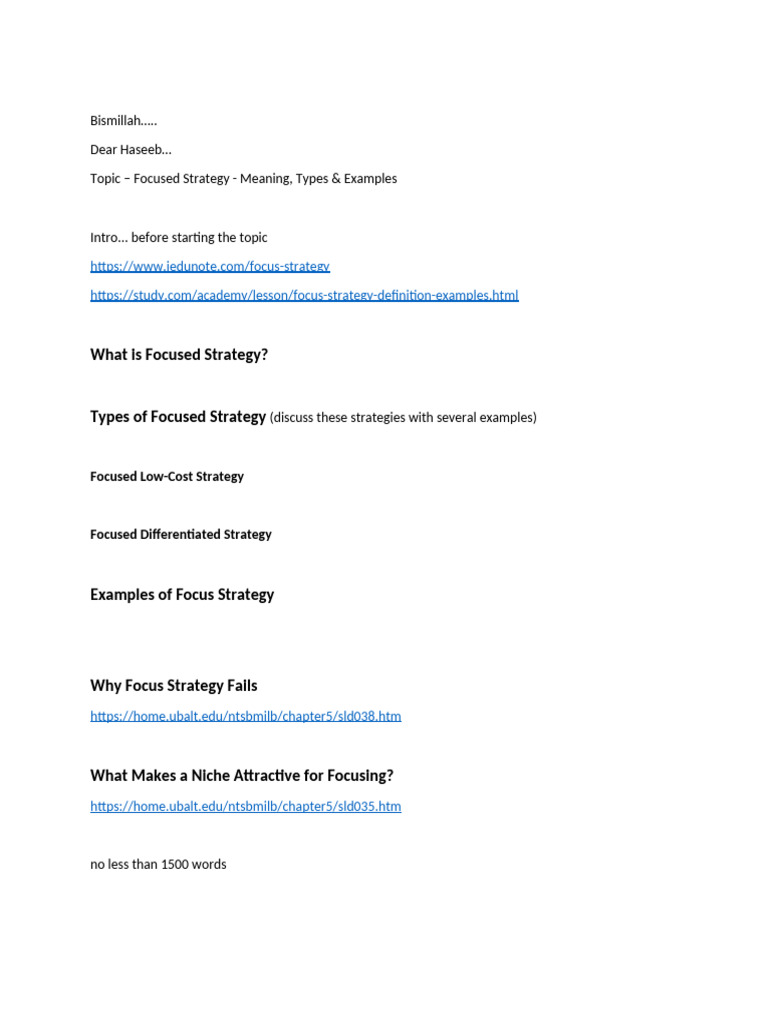 January. Article - 1. Focused Strategy - Meaning, Types and Examples | PDF