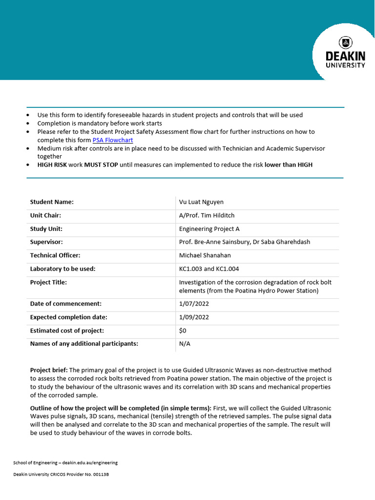 Project Safety Assessment 218512906 Vu | PDF | Personal Protective ...