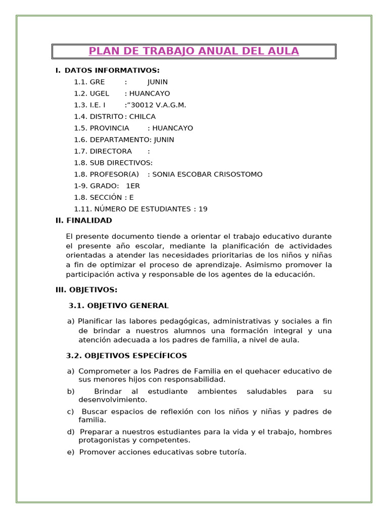 Plan Anual de Trabajo | PDF | Maestros | Salón de clases