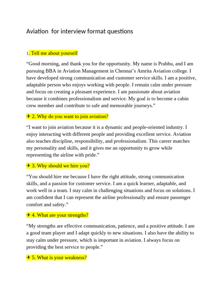 Aviation Interview Format | PDF