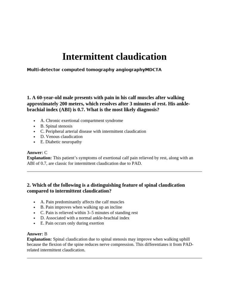 Intermittent Claudication | PDF | Angiography | Peripheral Neuropathy