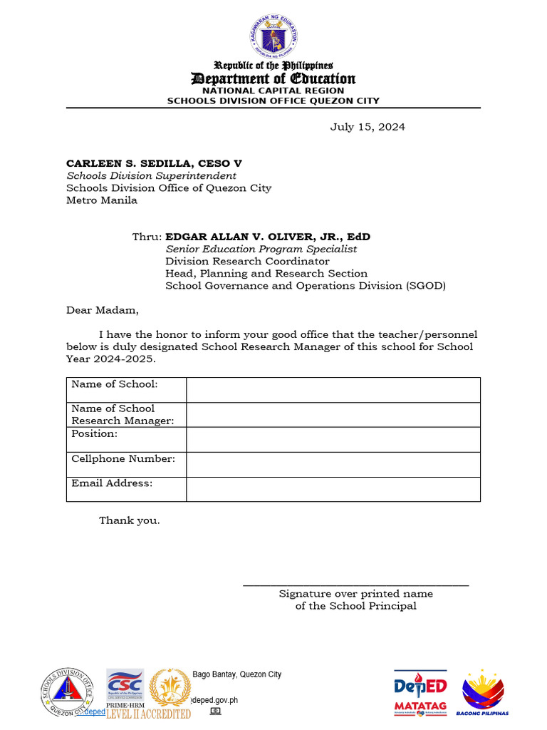 Designation Paper SY 2024 2025 | PDF