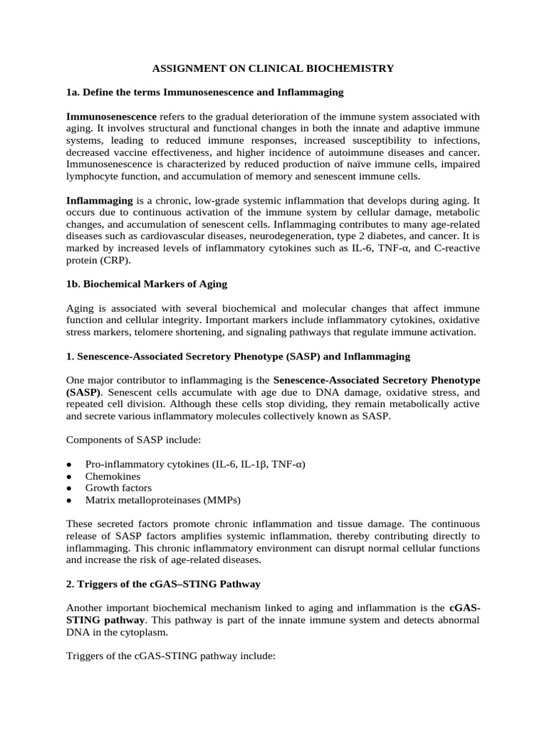 Assignment on Clinical Biochemistry | PDF | Inflammation | Immune System