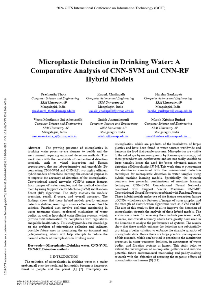 Microplastic Detection in Drinking Water a Comparative Analysis of CNN ...