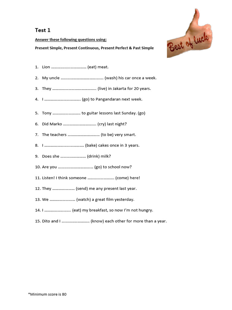 Test Present Simple, Present Continuous, Present Perfect Pasti Simple | PDF