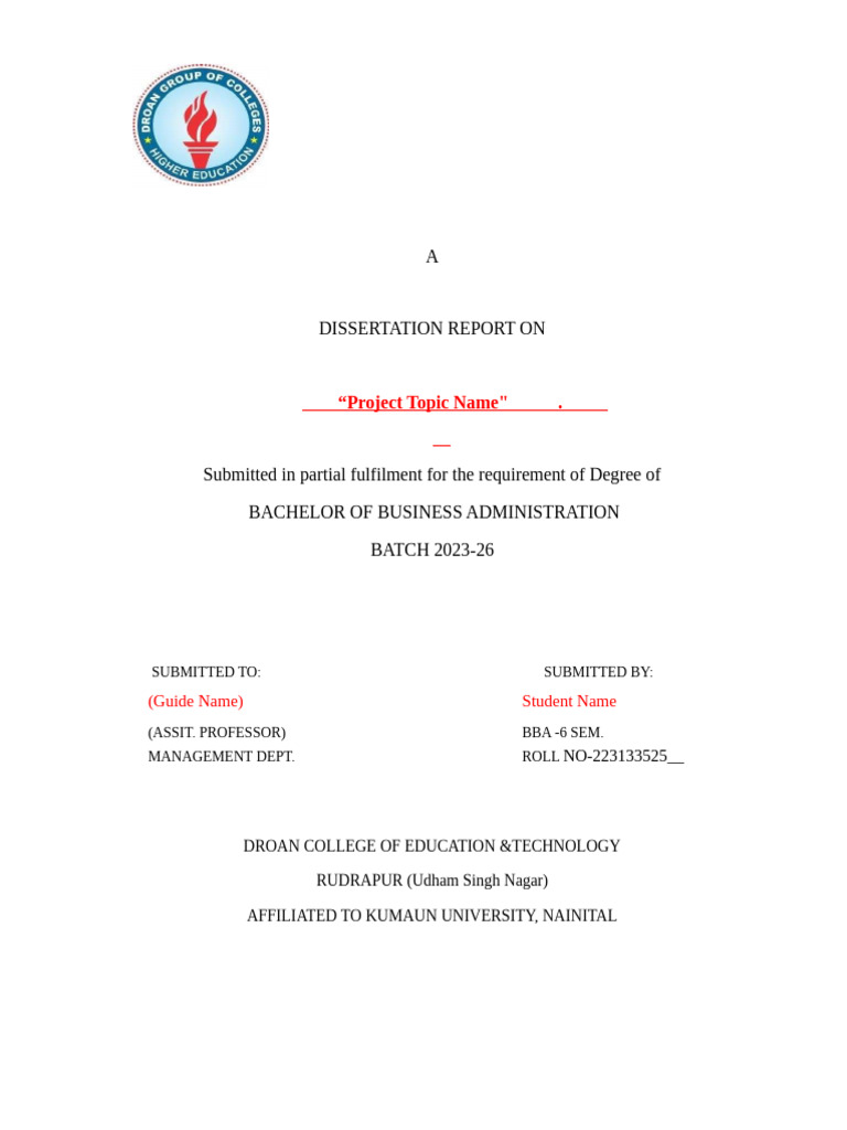 Dissertation Report Format | PDF | Cognition