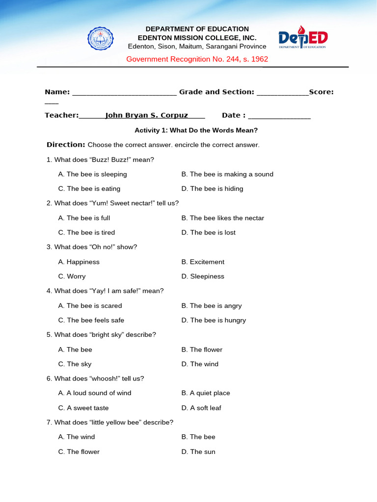 Test-questionnaire Template (1) | PDF